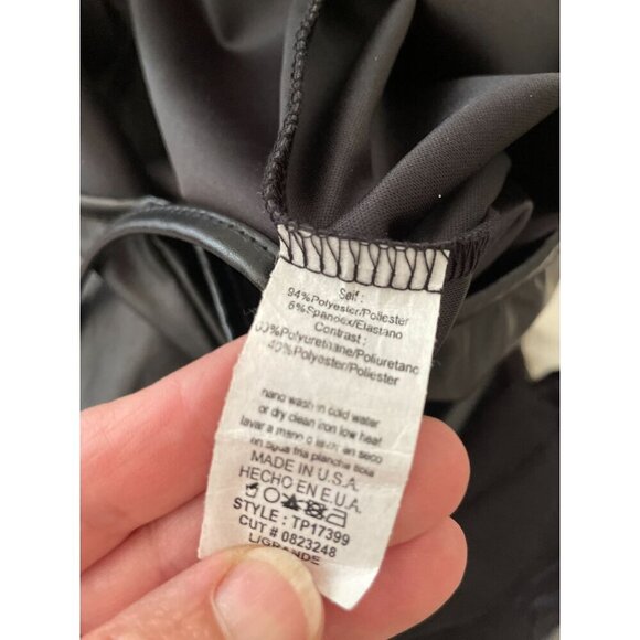 Cherie Los Angeles Black Faux Leather Catsuit Front Zipper & Spaghetti Strap - Picture 7 of 7